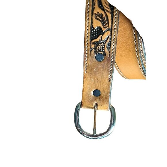 Vintage Western Floral Leather Belt 40" Brown Embossed Country Concert Workwear - Picture 3 of 12